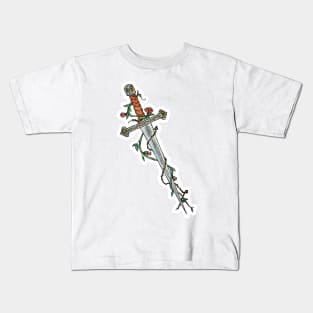 Watercolor Sword With Vines and Flowers Kids T-Shirt